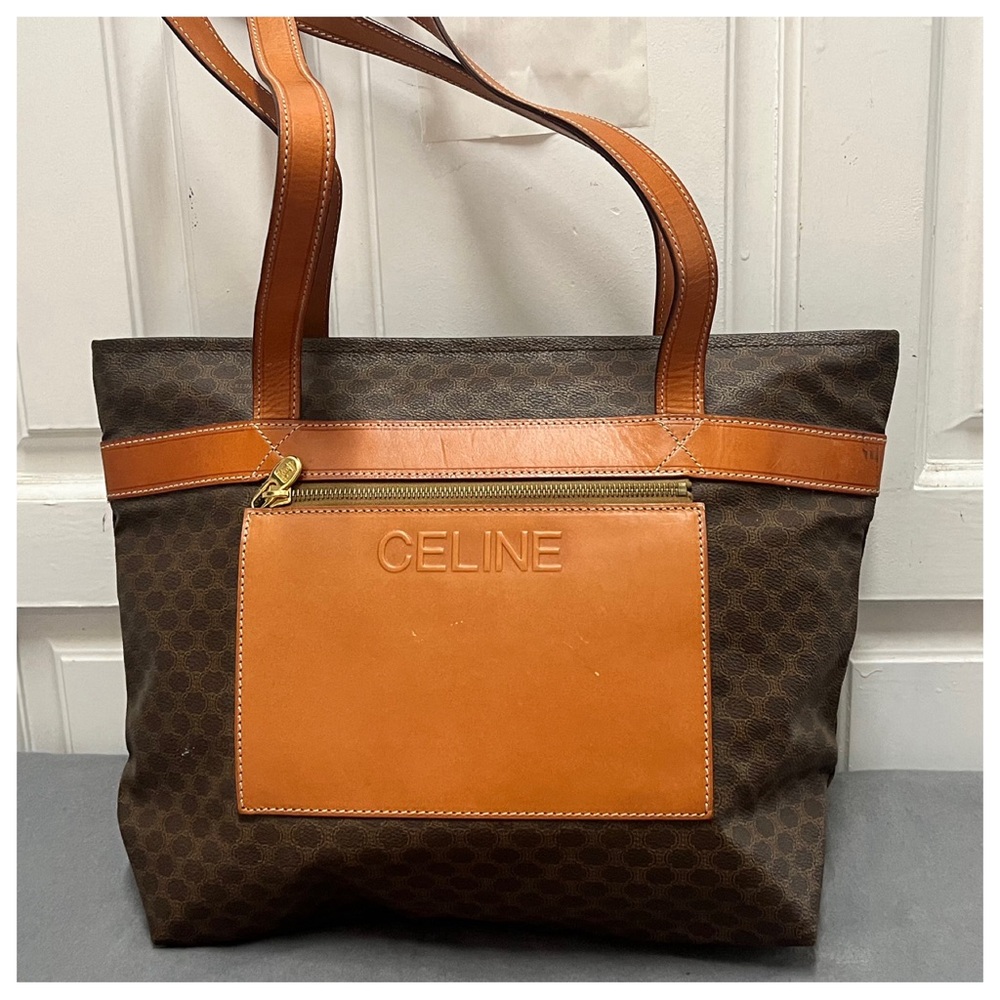 Authentic Celine Brown Monogram Leather Shoulder … - image 2